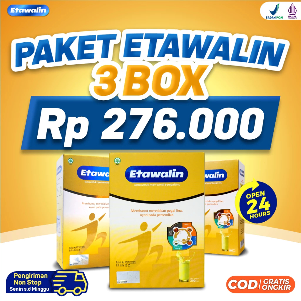 

Etawalin 3 Box Susu Bubuk Kambing Etawa Atasi Permasalahan Tulang 200gr