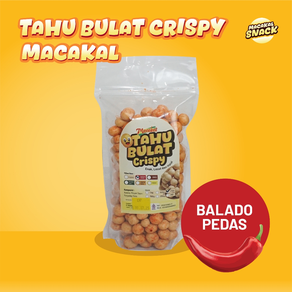 

Macakal- Tahu Bulat Crispy Rasa Balado Pedas I Camilan Gurih, Kemasan Pouch Bening