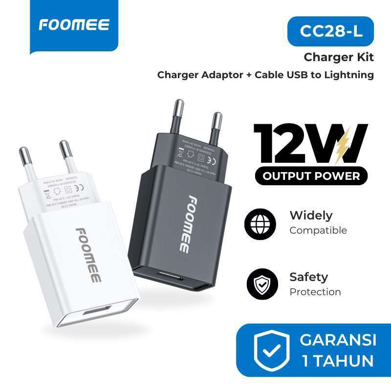 CHARGER IPHONE FOOMEE CC28-L TRAVEL CHARGER KIT 2.4A MAX WITH 1M LIGHTNING CHARGING CABLE