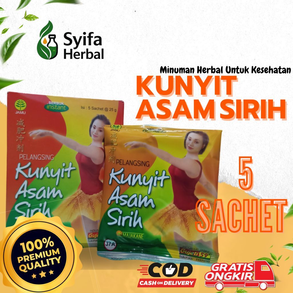 

Syifa Herbal - Kunyit Asam Sirih + Majakane Pelangsing 1 Box Isi 5 Sachet Serbuk Gujati