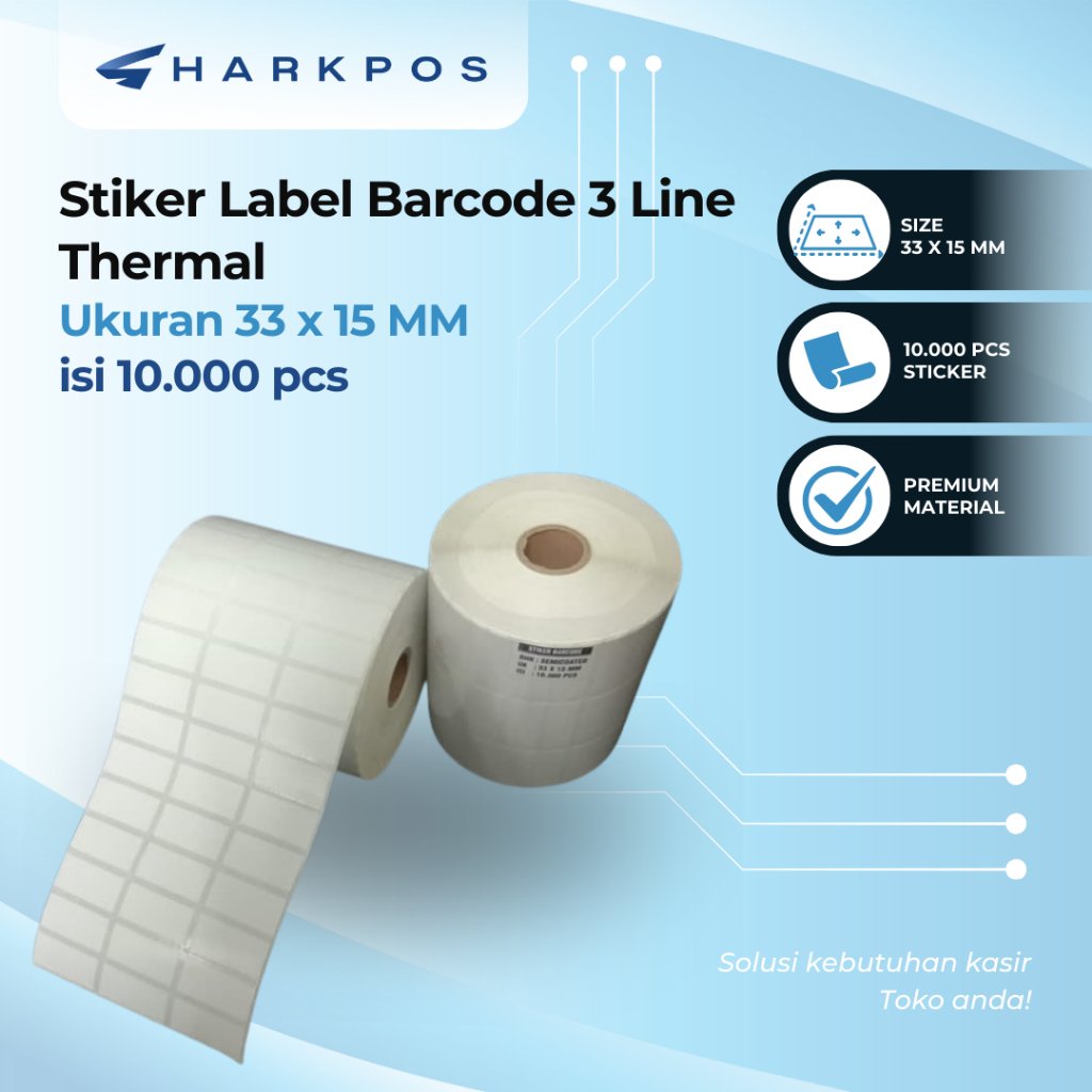 Sharkpos Sticker Label Semicoat Barcode 3 Line Ukuran 33x15mm Isi 10.000 Pcs