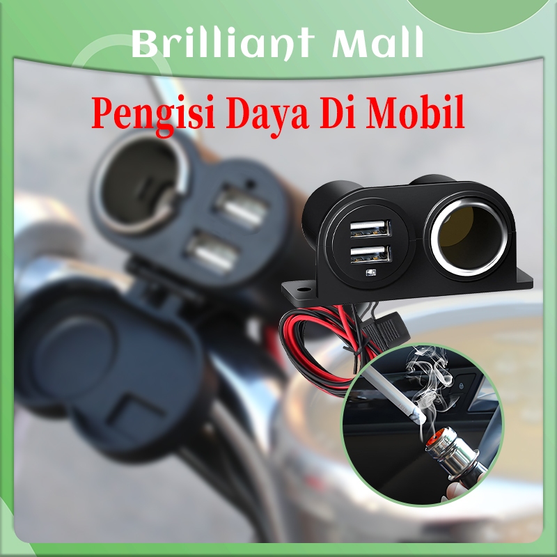 Adapter Charger Mobil 2 USB Port + Cigarette Lighter Plug Adapter 3.1 A