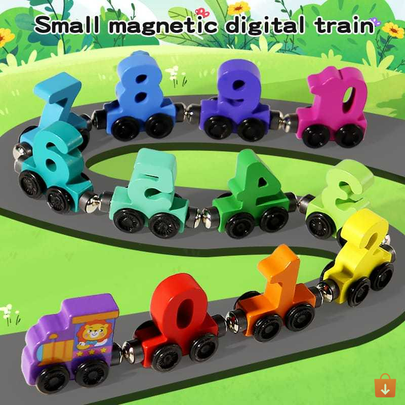 Mainan Puzzle Digital Train Kereta Kayu Edukasi Toys Magnetik Roda Putar