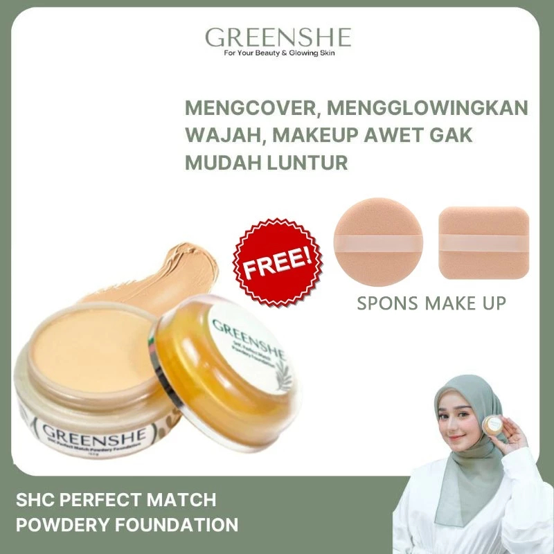 Bedak SHC Greenshe Bedak Glowing Tahan Lama Waterproof Powdery Foundation