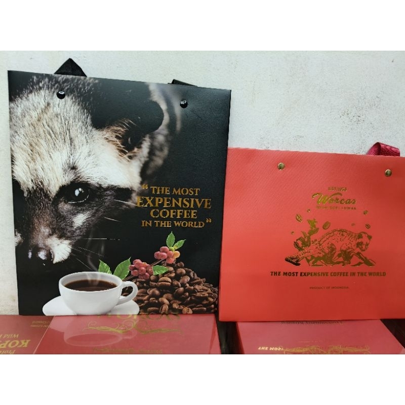 paper bag kopi luwak ad merah sm hitam buat isi 2 sm yg kotak biasa bs 4.5 kotak