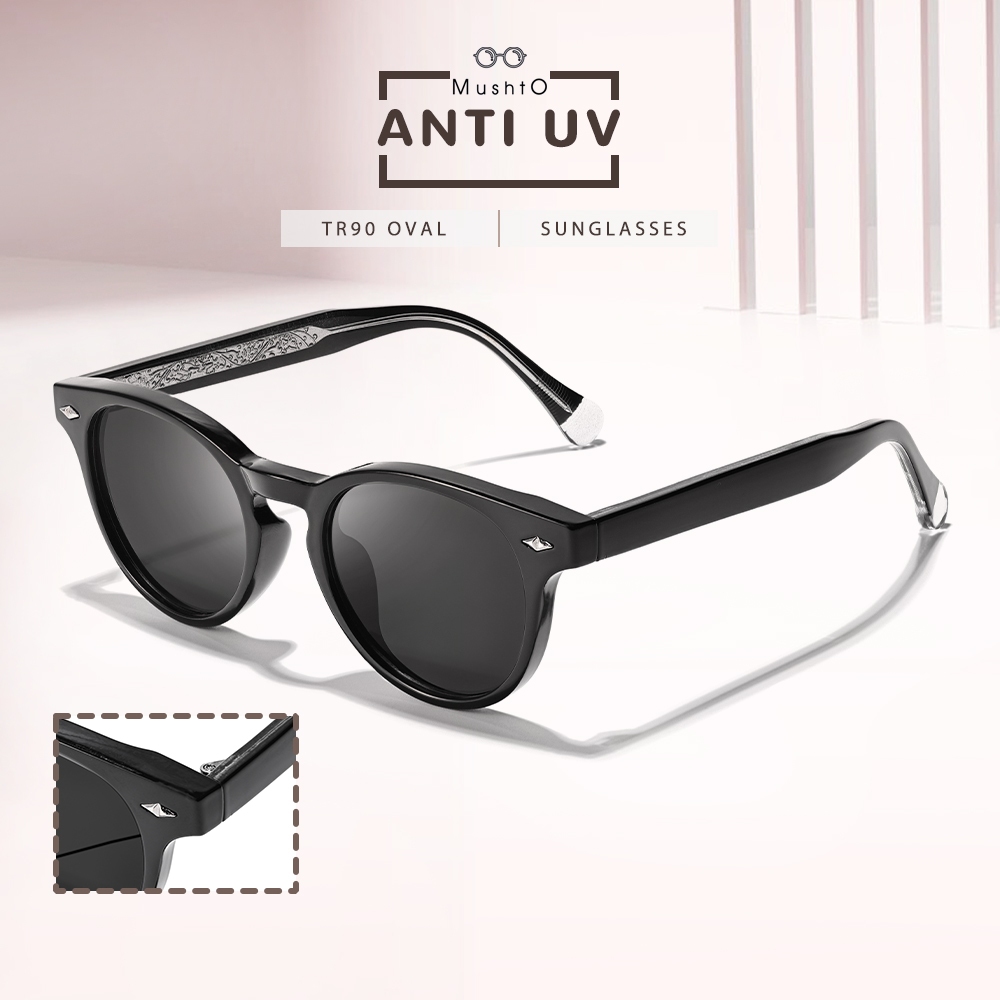 Mushto Kacamata Hitam Sunglasses Style Oval Semi Bold Frame Tr90 Lensa Anti UV 400 Anti Silau Mataha