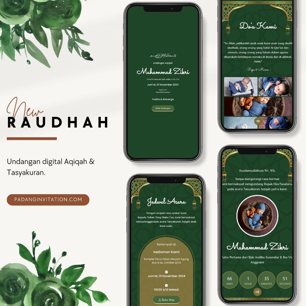 UNDANGAN DIGITAL AQIQAH TASYAKURAN TEMA HIJAU | UNDANGAN WEBSITE AQIQAH MURAH | UNDANGAN AQIQAH
