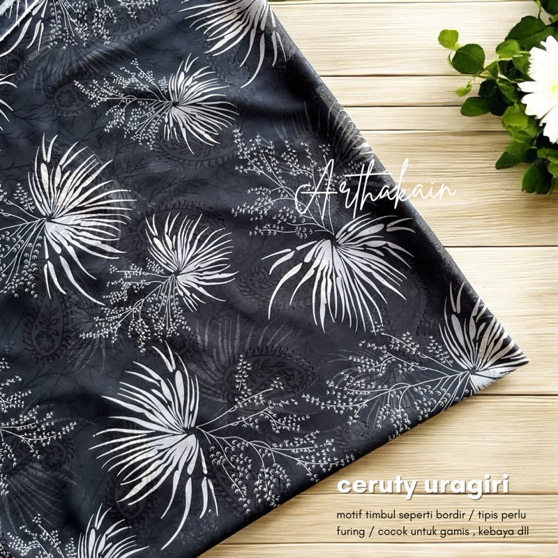 kain ceruti uragiri premium motif bunga timbul / kain sifon rubia motif timbul/ kain kebaya