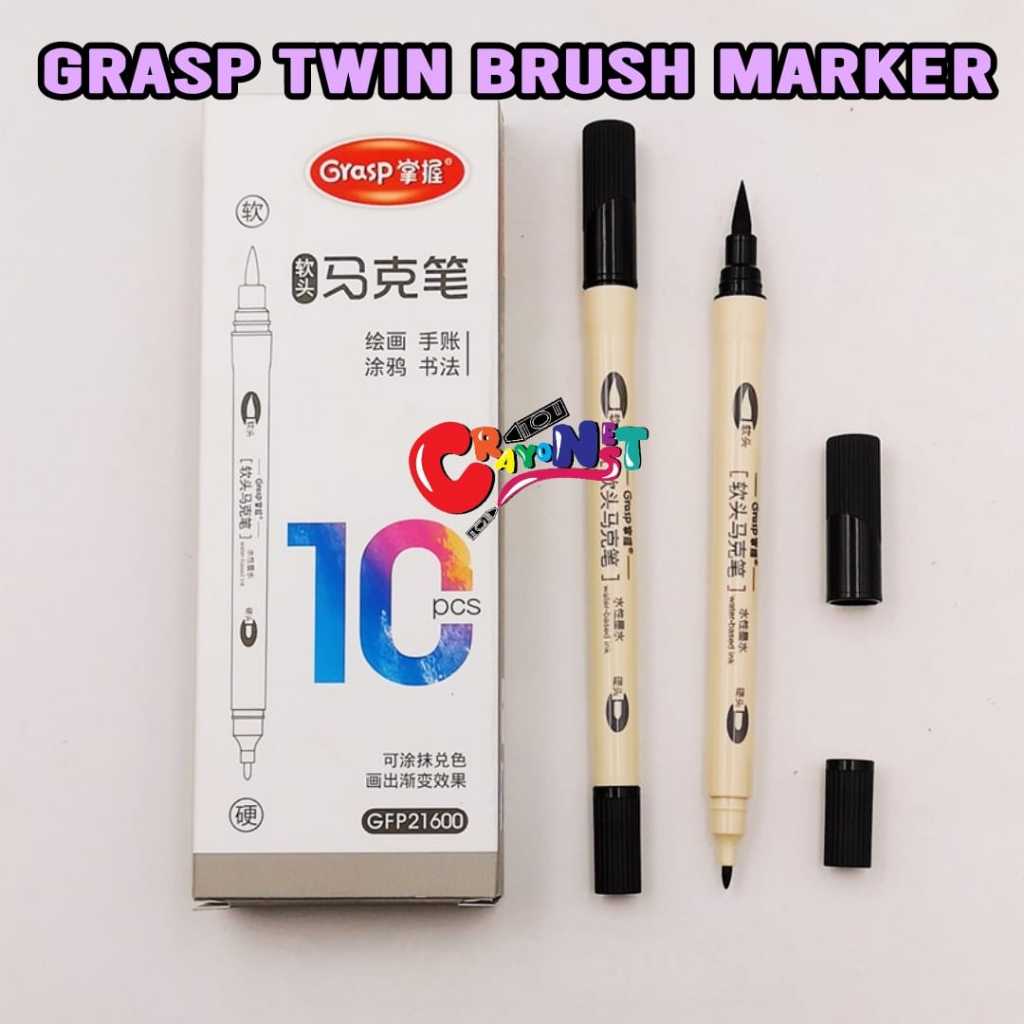 

Grasp Twin Warna Hitam GFP21600 Spidol Penebal Kaligrafi Brush pen