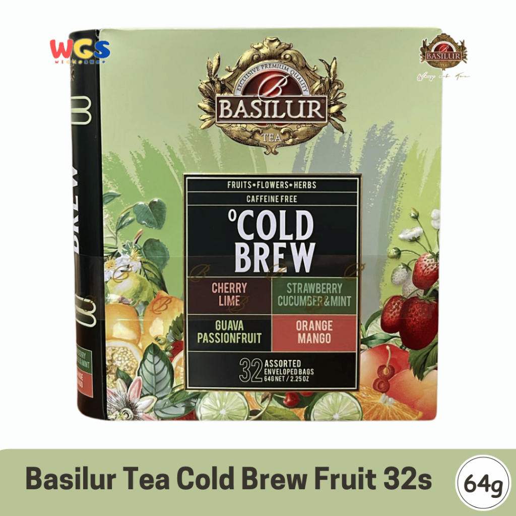 

Basilur Cold Brew Teh Herbal Tanpa Kafein 64g (32 Tea Bags) – Cherry Lime, Mint, Guava, Mango Segar