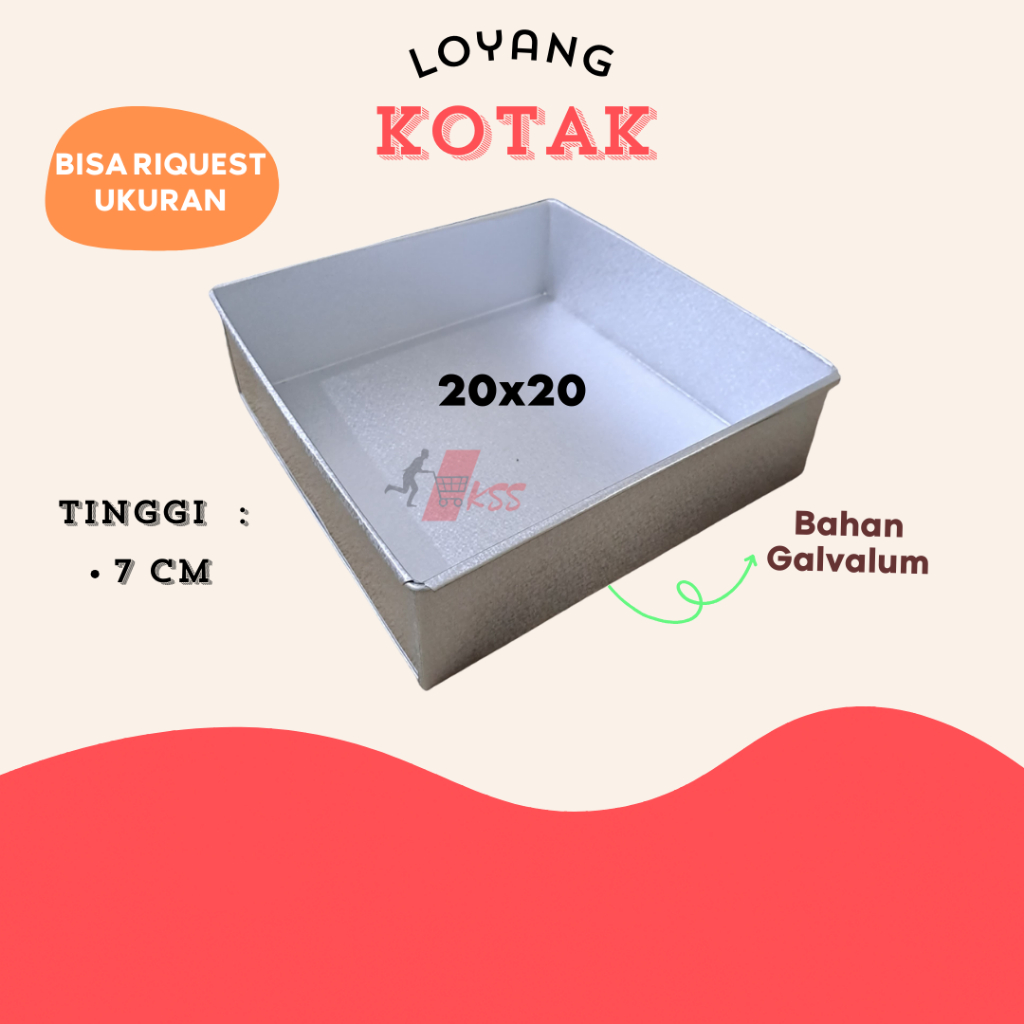 Loyang kotak persegi Ukuran 20x20 cm Tinggi 7 cm Loyang segi empat bahan galvanis loyang kue bolu an