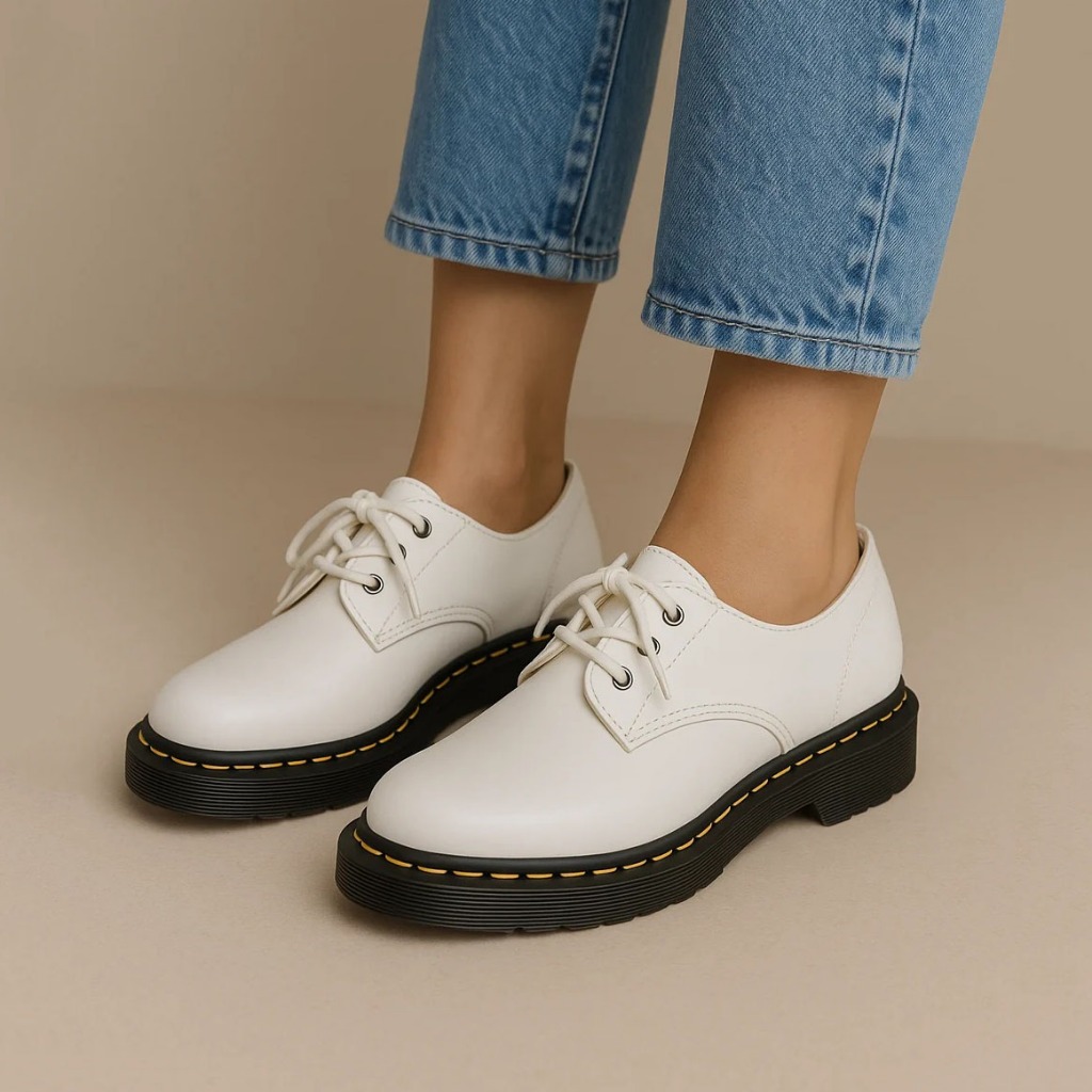 Oxford White Big Size 45 44 43 42 41 Sepatu Docmart Wanita Loafers Putih Ukuran Jumbo