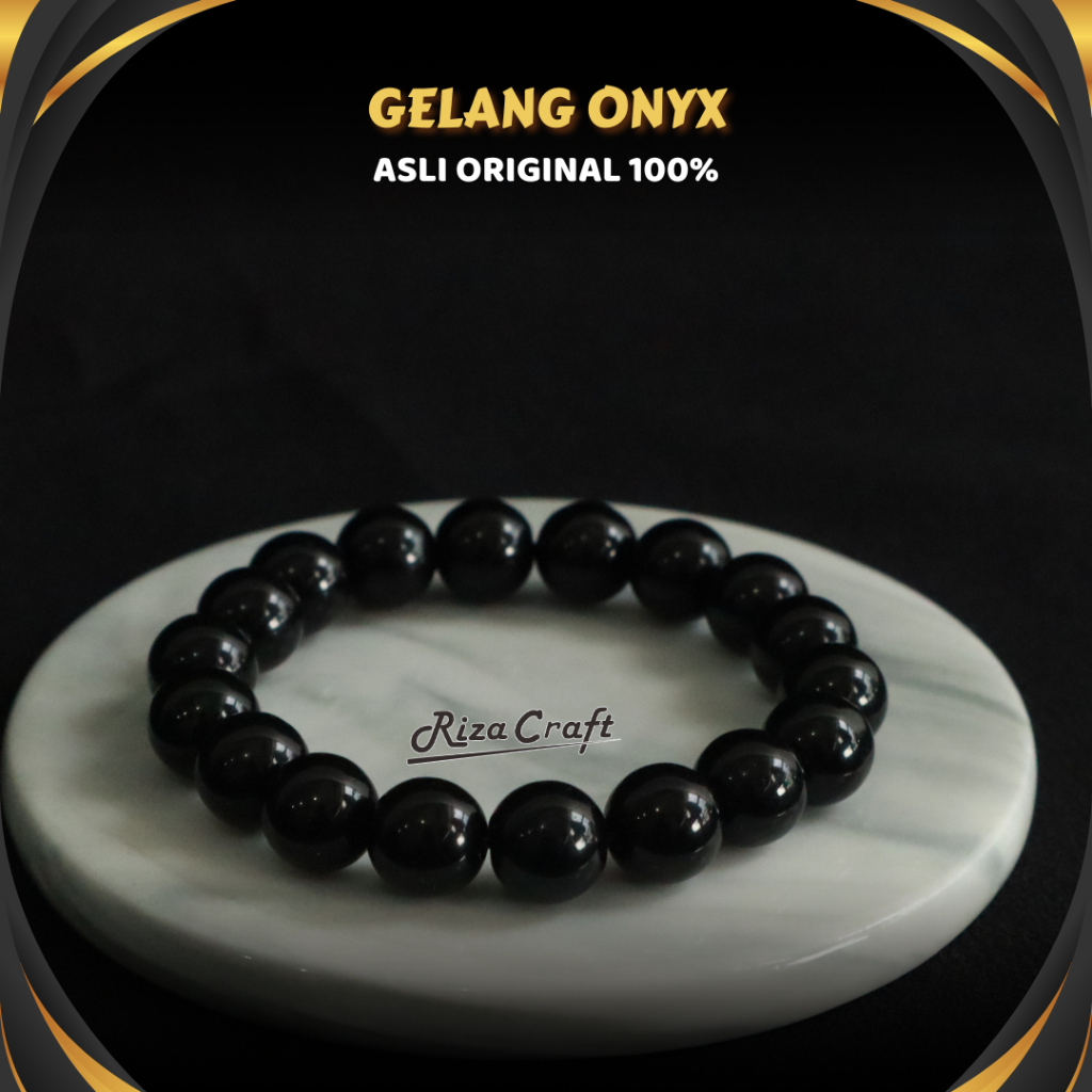 Gelang Batu Akik Hitam Polos Black Onyx ASLI Alam Natural ORIGINAL Kalimantan untuk Pria Wanita by R