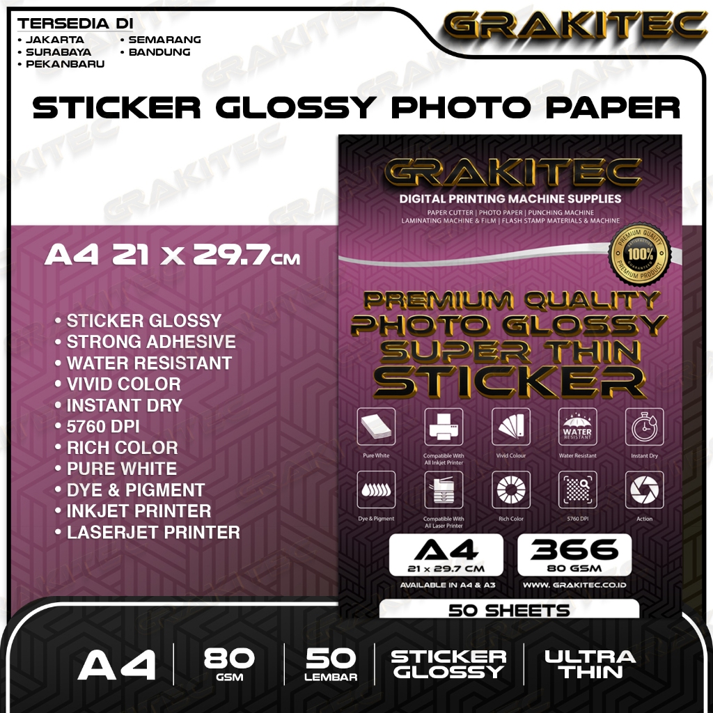Sticker Glossy Photo Paper A4 - Isi 50 Lembar Glossy Photo Sticker Paper  ( Kertas Foto Sticker Glos