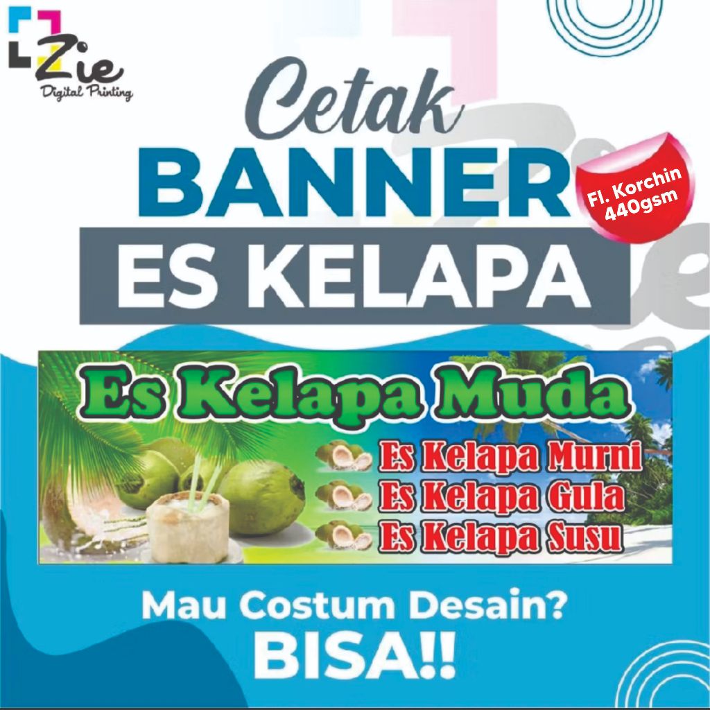 Cetak Banner Es Kelapa Frontlite Bahan Korchin 440 gr Spanduk Backdrop Custom