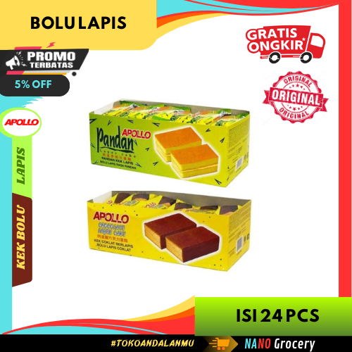 

Apollo Kek Lapis Pandan/Coklat Isi 24 Pcs | 100% Enak Bolu Lapis