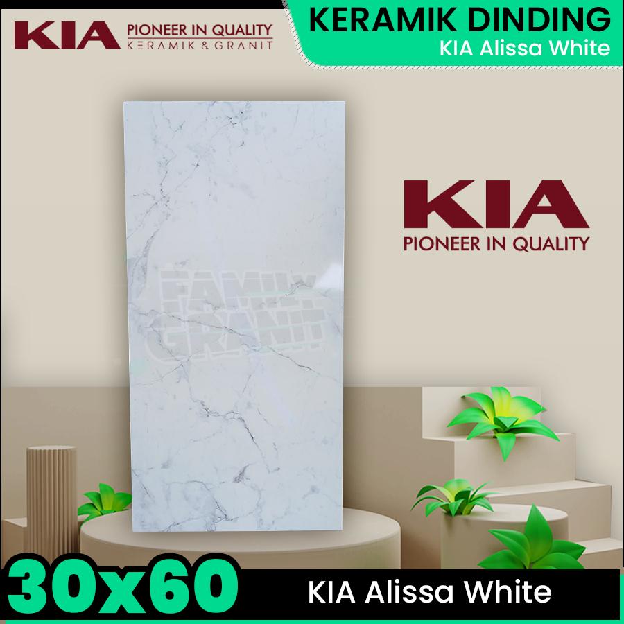 Keramik Dinding 30x60 KIA Alissa White Motif Marmer Putih Glossy