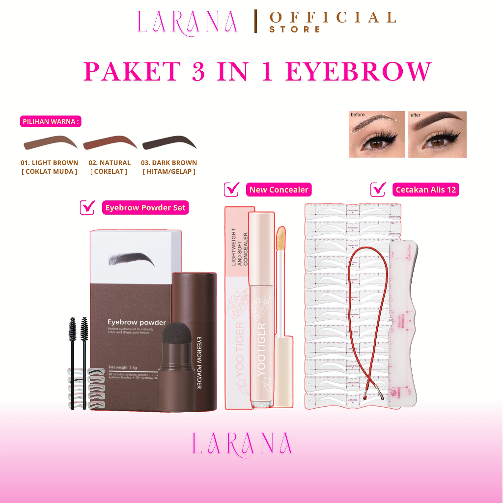 [ PAKET 3in1 EYEBROW VIRAL ] Paket Alis Bundle 3 item Eyebrow Powder Stamp, Cetakan Alis Tali 12 dan