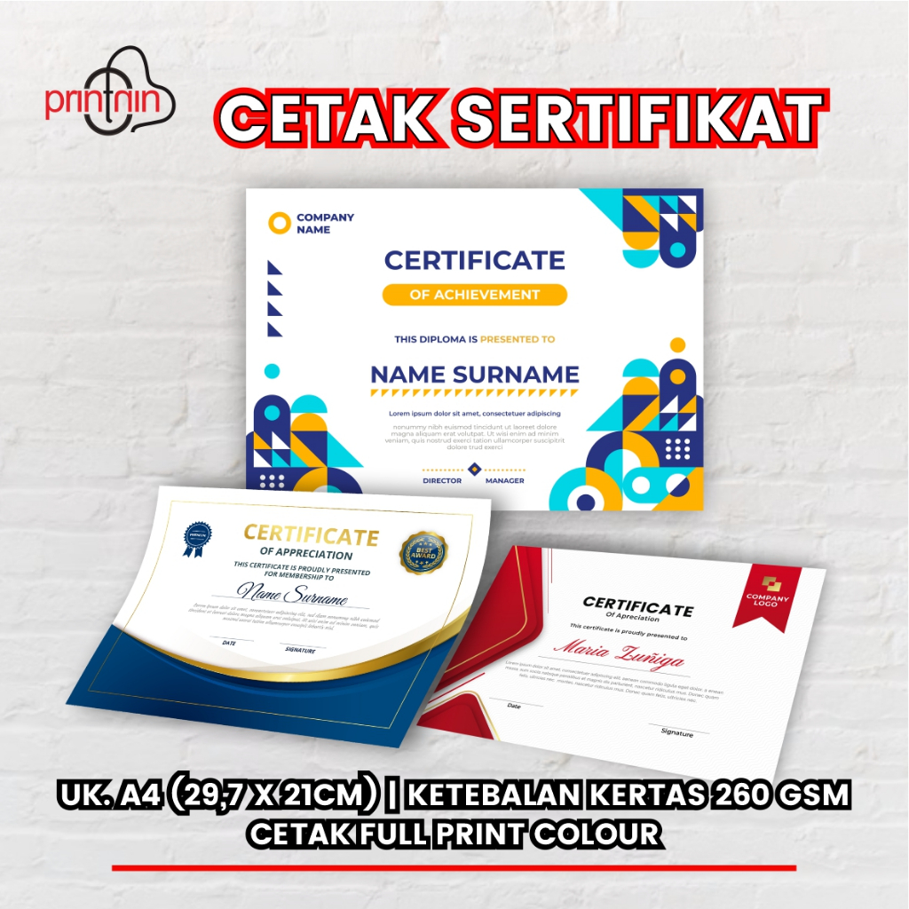 

Cetak SERTIFIKAT / PIAGAM UKURAN ukuran A4 SIAP CETAK