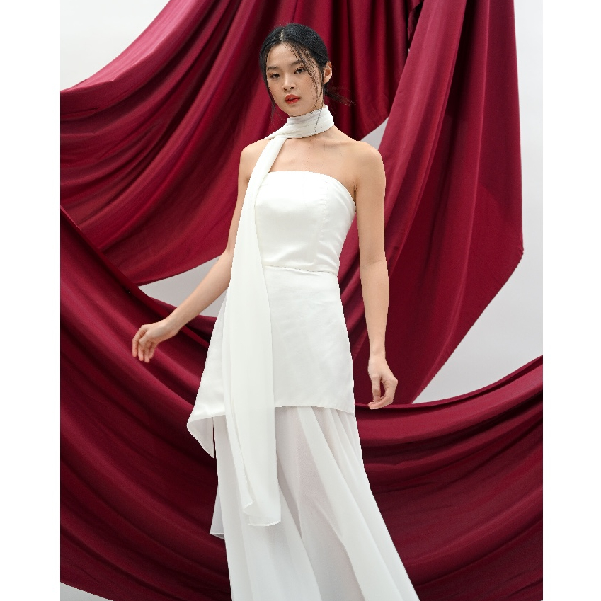 Cloth Inc Tube Chiffon Maxi Dress with Scarf | Party Dress Prewedding Korean Style | Premium Party D