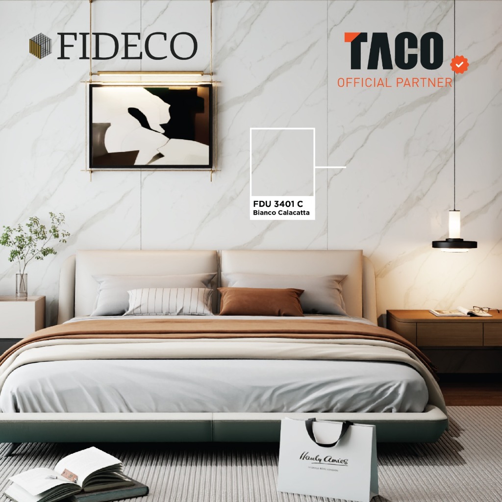 TACO Fideco 2D Wall Panel Stone Series Tebal 3mm Ukuran 122cm x 290cm per Lembar - FDU 3401 C Bianco