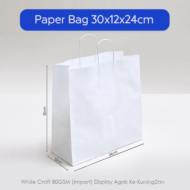 

Tali Kertas (POLOS) Paper Bag Kado 30x12x24 CM / Paperbag Putih JUMBO Baju, Kaos / Papper Bag Polos