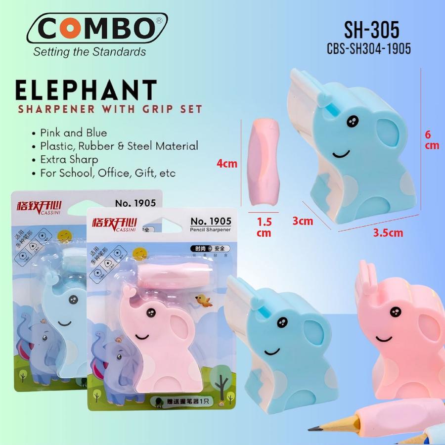 

Serutan Pensil Dengan Pegangan Pensil / Pencil Sharpener With Grip Set SH-305 / Rautan Pensil Karakter Gajah / Pencil Sharpener ELEPHANT / Serutan Pensil Lucu