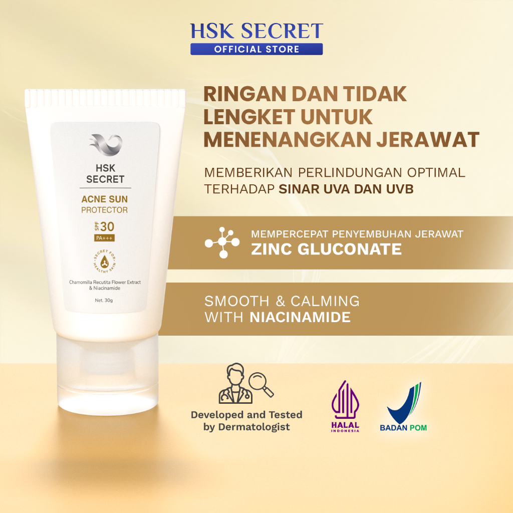 HSK Secret Acne Sun Protector SPF 30 PA+++ | Kontrol Minyak & Redakan Peradangan