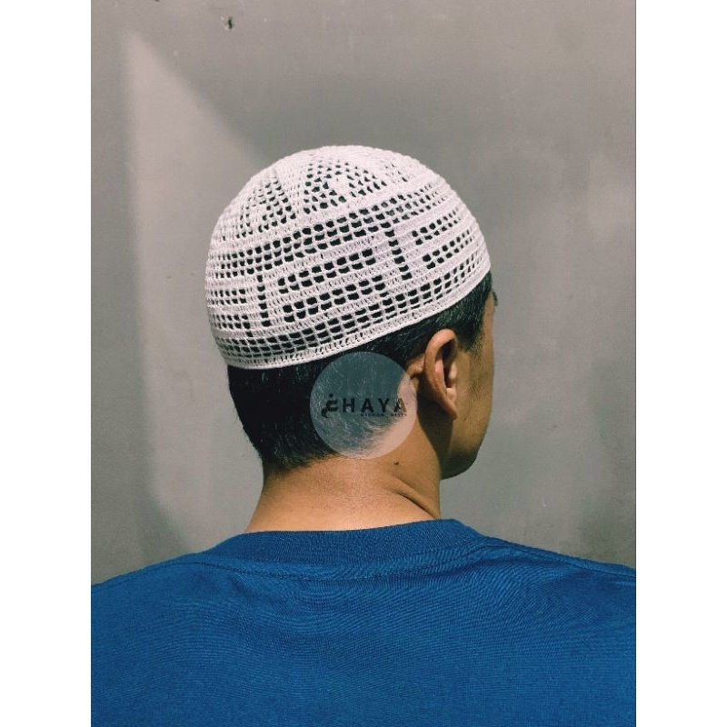 GHAYA HADROMI_STYLE Peci Rajut Putih Peci Rajut Madinah Allsize Remaja-Dewasa
