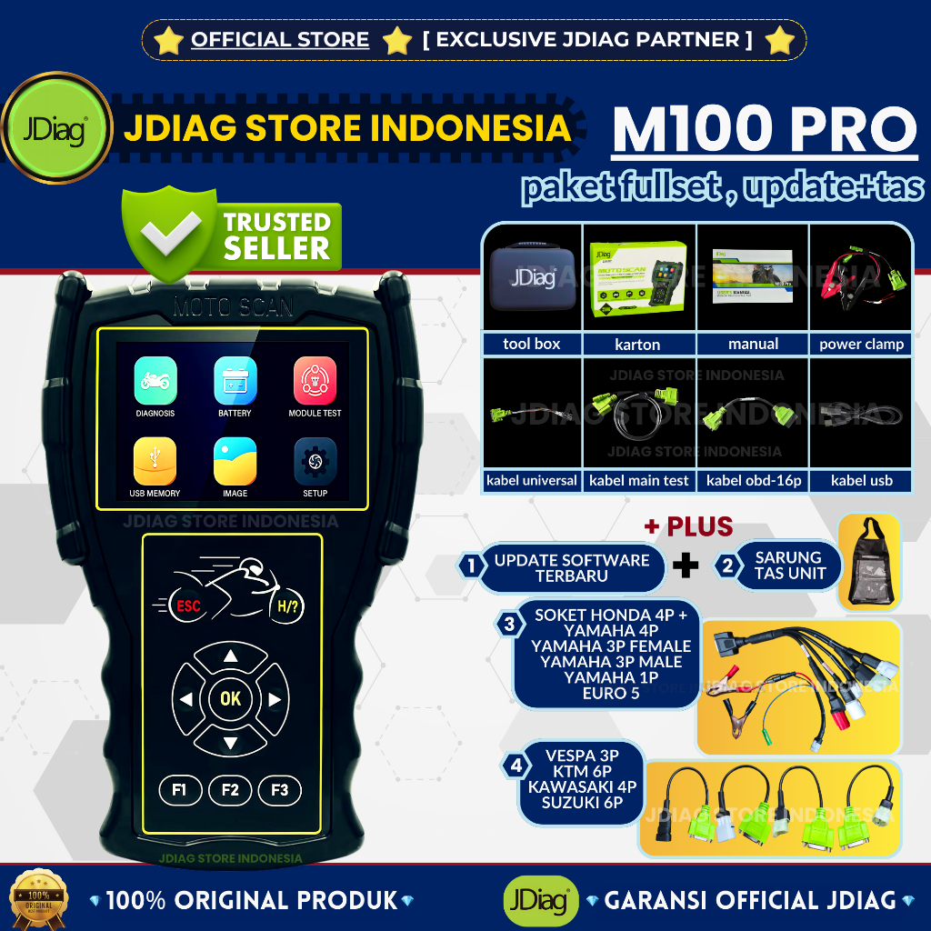 ☑ LANGSUNG KIRIM ☑ JDIAG M100 PRO SCANNER MOTOR JDIAG M 100 HITAM SCAN SEPEDA MOTOR HONDA ECU OBD2