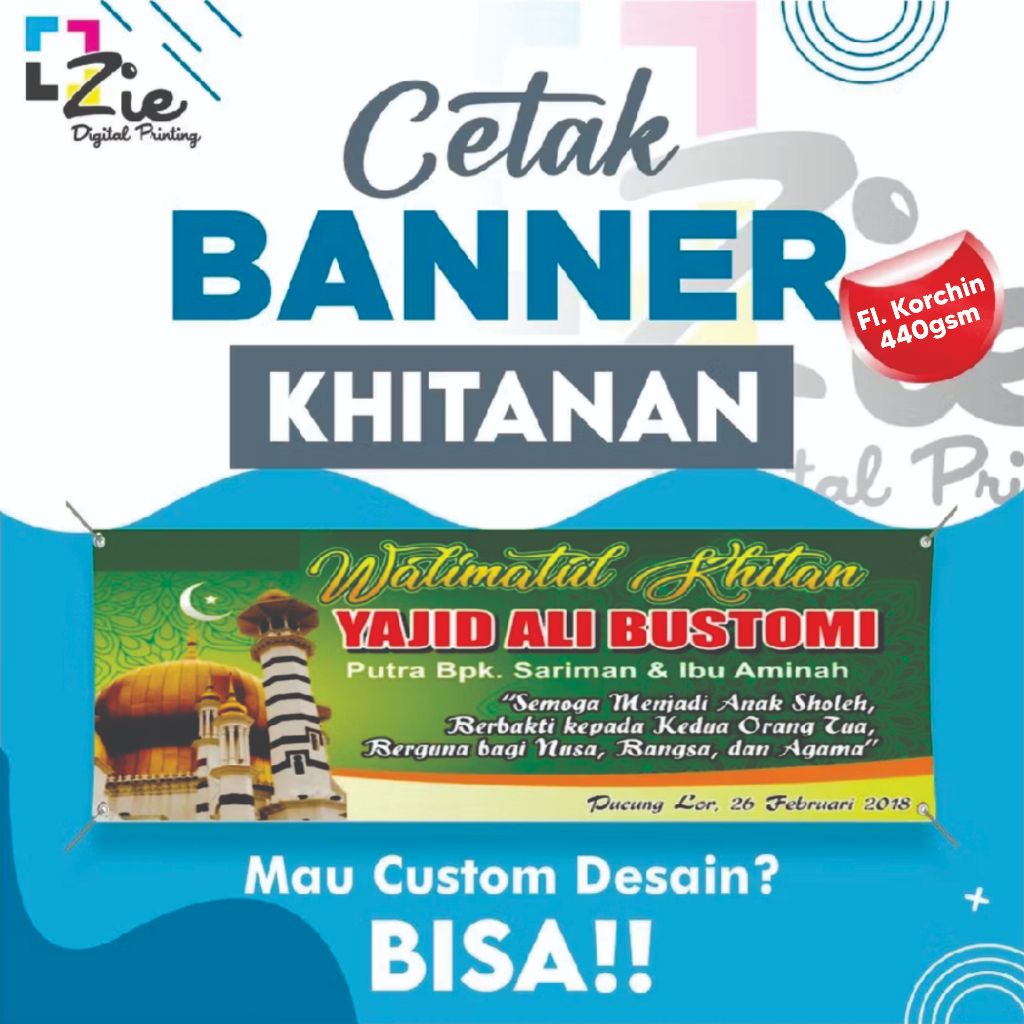 Cetak Banner Khitanan Frontlite Bahan korchin 440gr Spanduk Backdrop Custom
