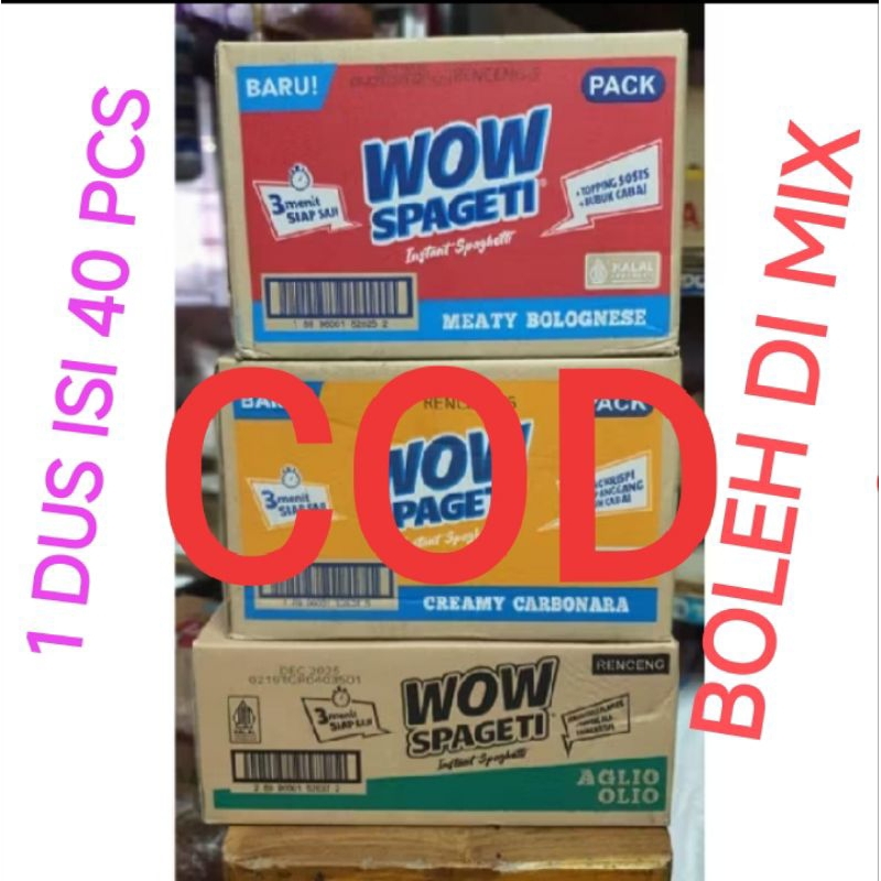 

MIE WOW SPAGETTI PASTA 88Gr/AGLIO LIO, BOLOGNESE ,CARBONARA(1Dus isi 40 pcs) BOLEH DI MIX