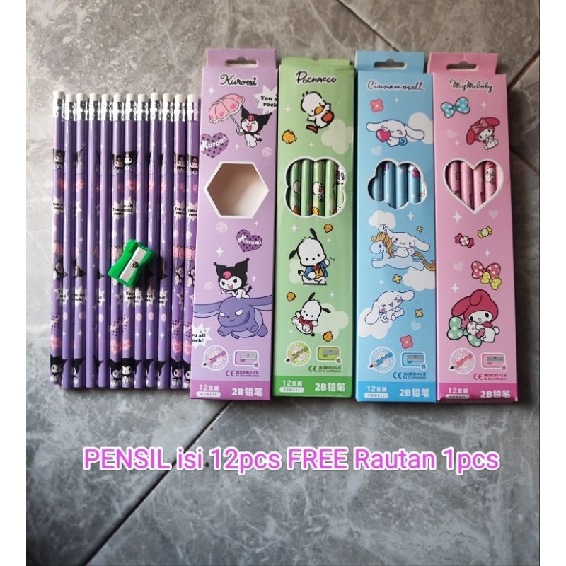 

SELUSIN (12PCS) Pensil FREE RAUTAN Motif Kuromi , Pochacco , Cinnamorol, My melody