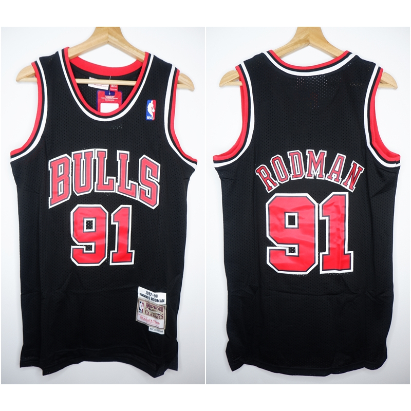 JERSEY BASKET NBA CLASSIC HWC BULLS #91 DENNIS RODMAN HITAM MITCHELL&NESS