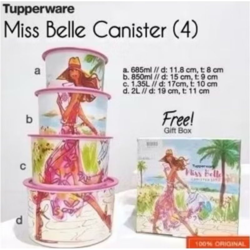 Tupperware Miss Belle Canister set with giftbox toples plastik cantik wadah krupuk kue tempat kripik