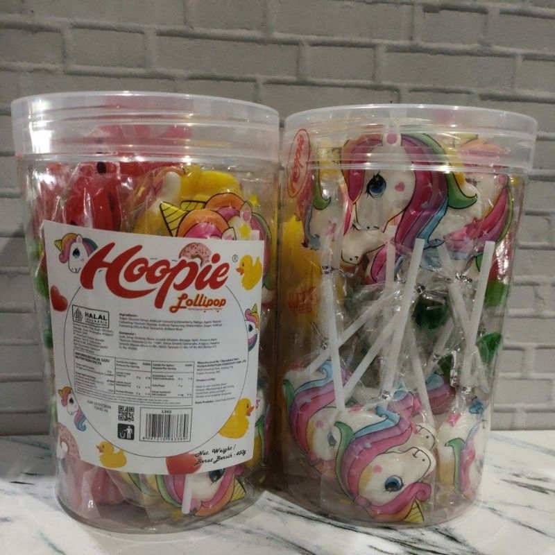 

Hoopie Lollipop Hard Candy Assorted Flavor | Permen keras aneka rasa buah aneka bentuk | 1 toples isi 30 pcs