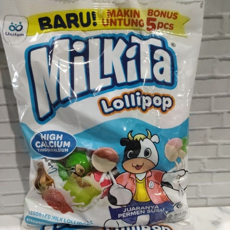 

Milkita assorted milk lollipop | 1 bungkus isi 30 + bonus 5 pcs | permen susu tangkai aneka rasa stroberi, cokelat dan melon