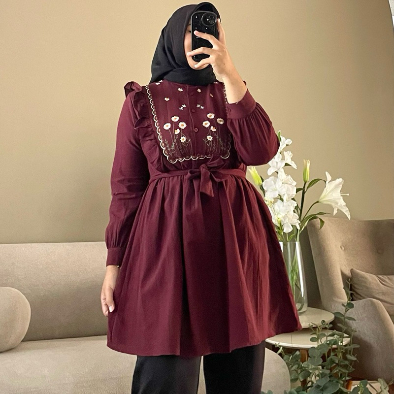 HANAKO 473 | Tunik Rempel Motif Bordir | Free Belt