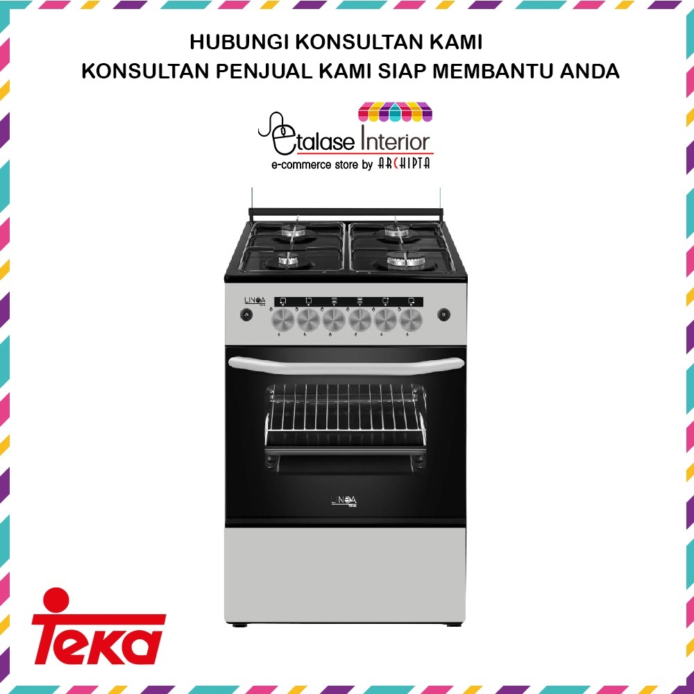 Teka Linea - Kompor Oven Gas 4 Tungku Freestanding Cooker LFS 504 Silver, Black