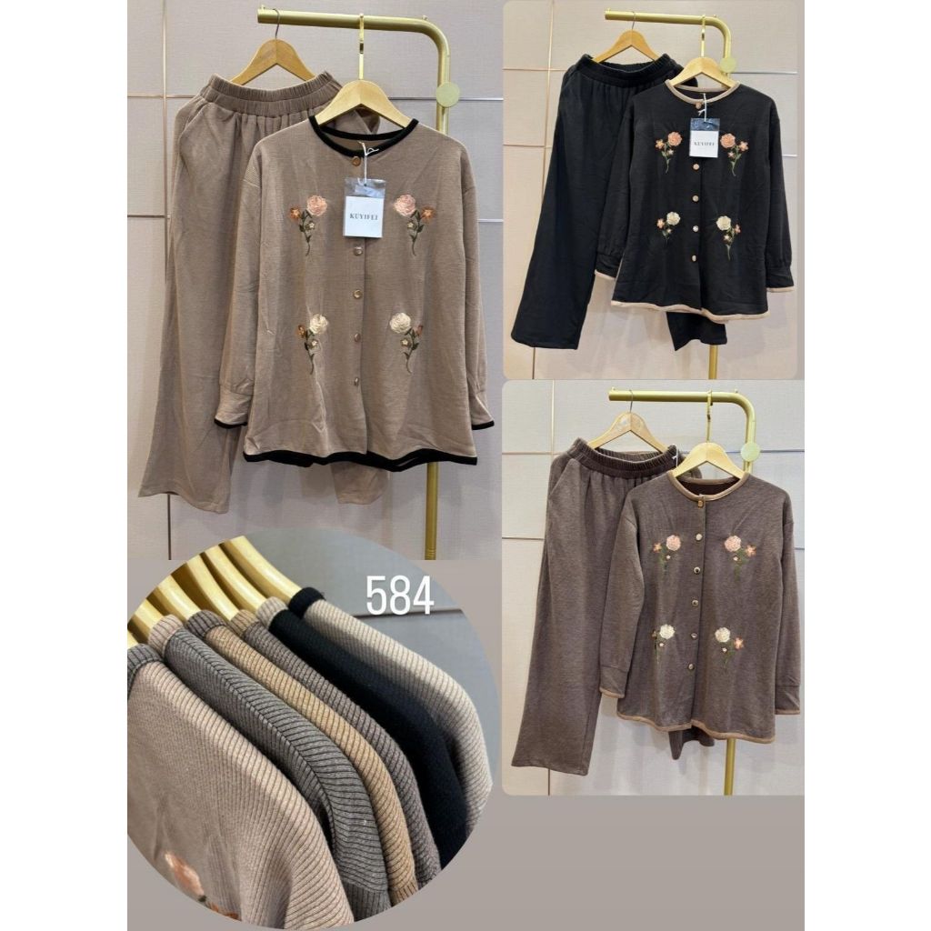 HAPPY SHOP - SETELAN CELANA WANITA 584# KUYIFEI FULL KANCIING (BORDIR BUNGA MAWAR) CAKEP BANGET KERE