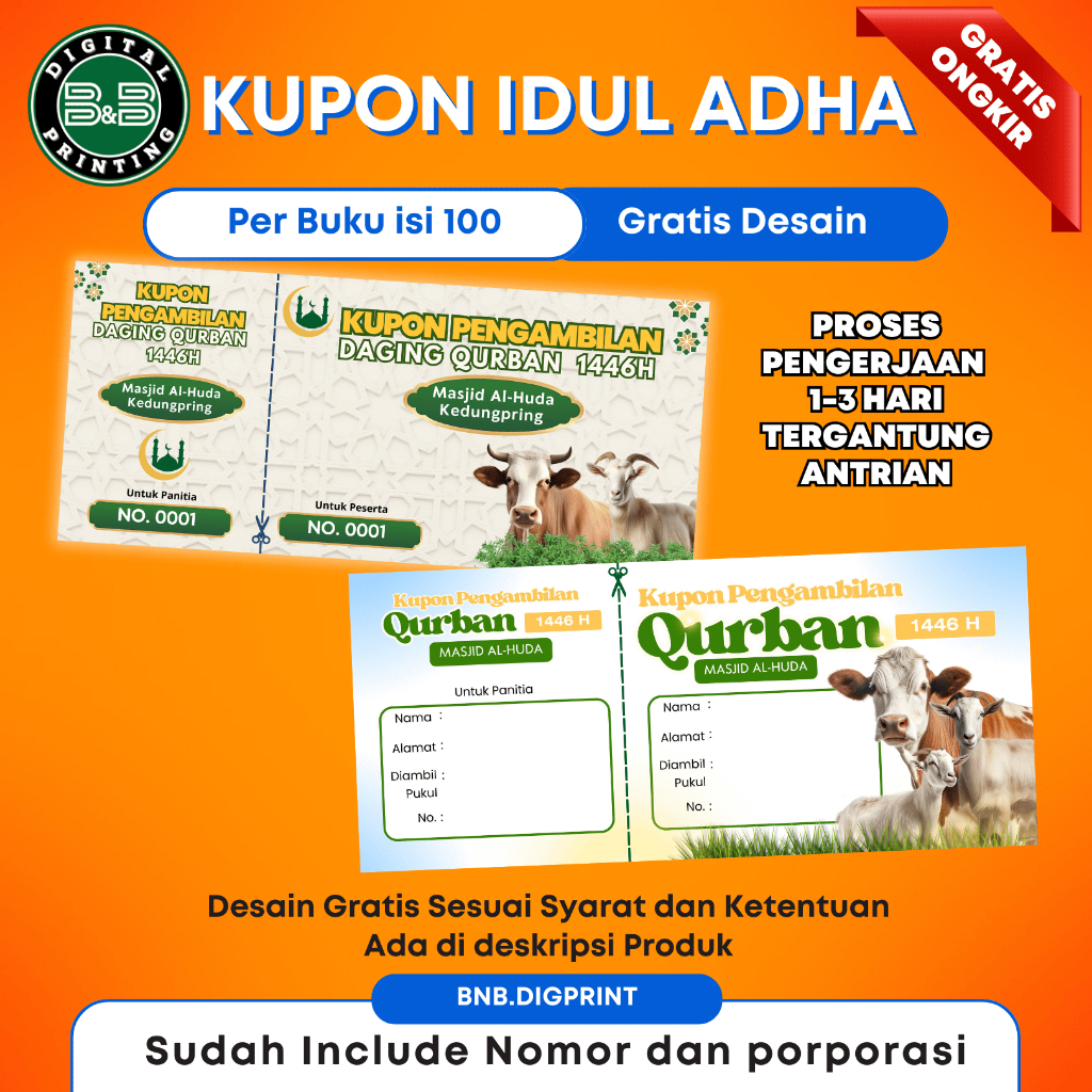 

Cetak Kupon Idul Adha, Karcis Parkir, Kupon Jalan sehat ,Tlket Wisata,Kupon Hadiah custom