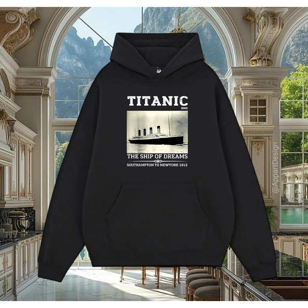 TITANIC Cruises color Fashion trends Hoodie simple letter pure cotton  high-quality Trendy black whi
