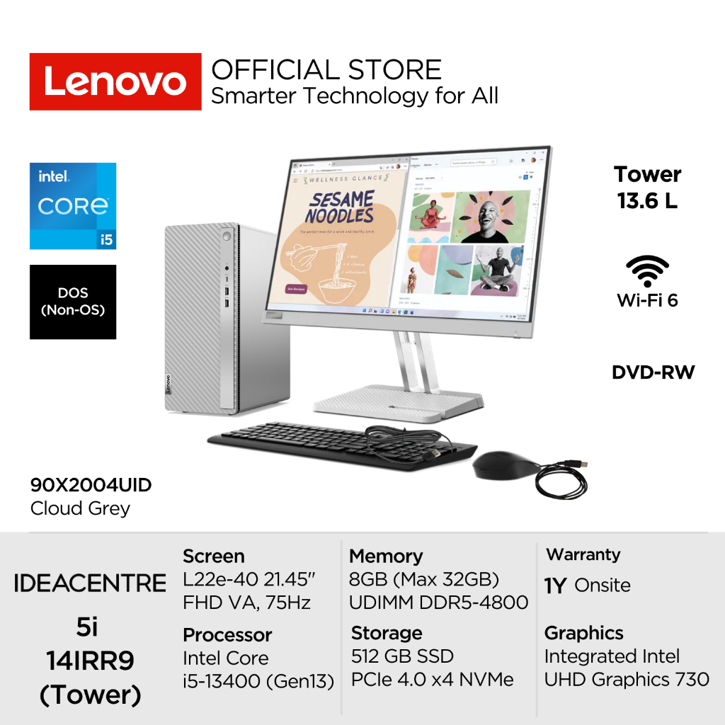 Lenovo PC IdeaCentre 5i 14IRR9 4UID Intel Core i5-13400 DOS 8GB UDIMM 512GB SSD Integrated DVD Dekst