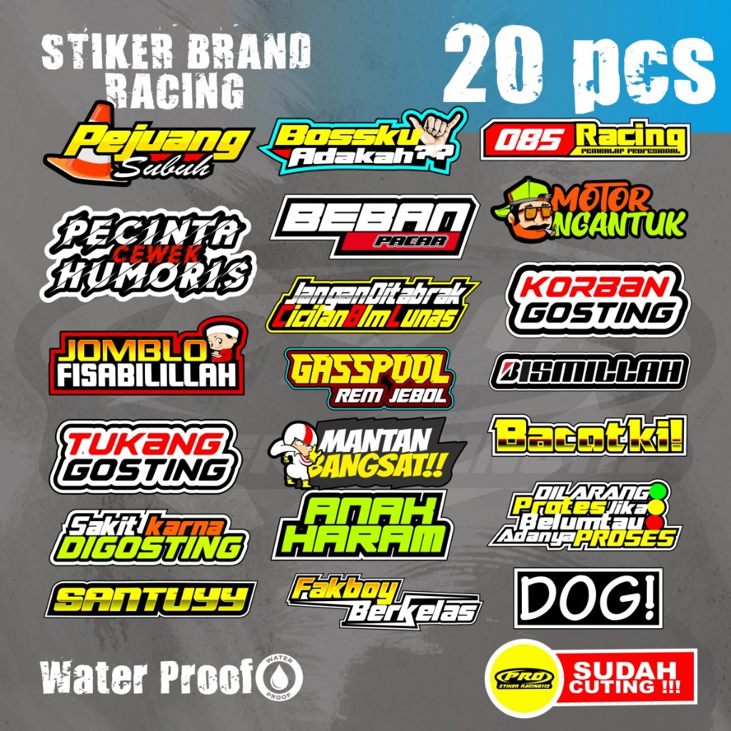 

STIKER PACK BRAND RACING PEJUANG SUBUH DRAGG JOKI BAHAN ANTI AIR ANTI LUNTUR
