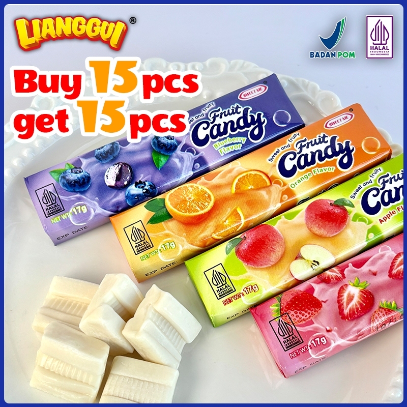

30Ps Permen Buah HALAL Jeruk Apel Blueberry Stroberi Cemilan Kenyal Manis Snack Enak untuk Sekolah