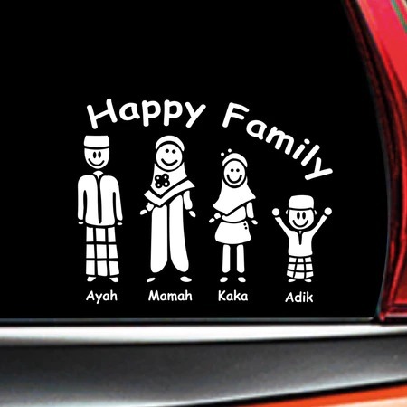 Stiker Kaca Mobil Happy Family Muslim Cutting Sticker STIKER HAPPY FAMILY HIASAN KACA MOBIL MURAH ST