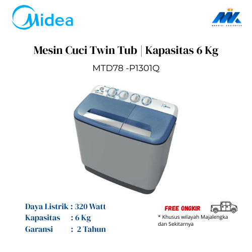 Midea Mesin Cuci 2 Tabung 6KG MTD 78 P-1301Q / MTD78 P1301Q / MTD78 Twin Tub 6 KG