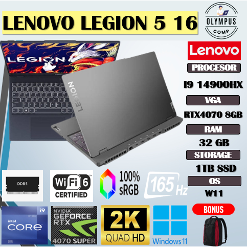 LENOVO LEGION 5 16 I9 14900HX RTX4070 8GB/ 32GB 1TB W11 16.0QHD IPS