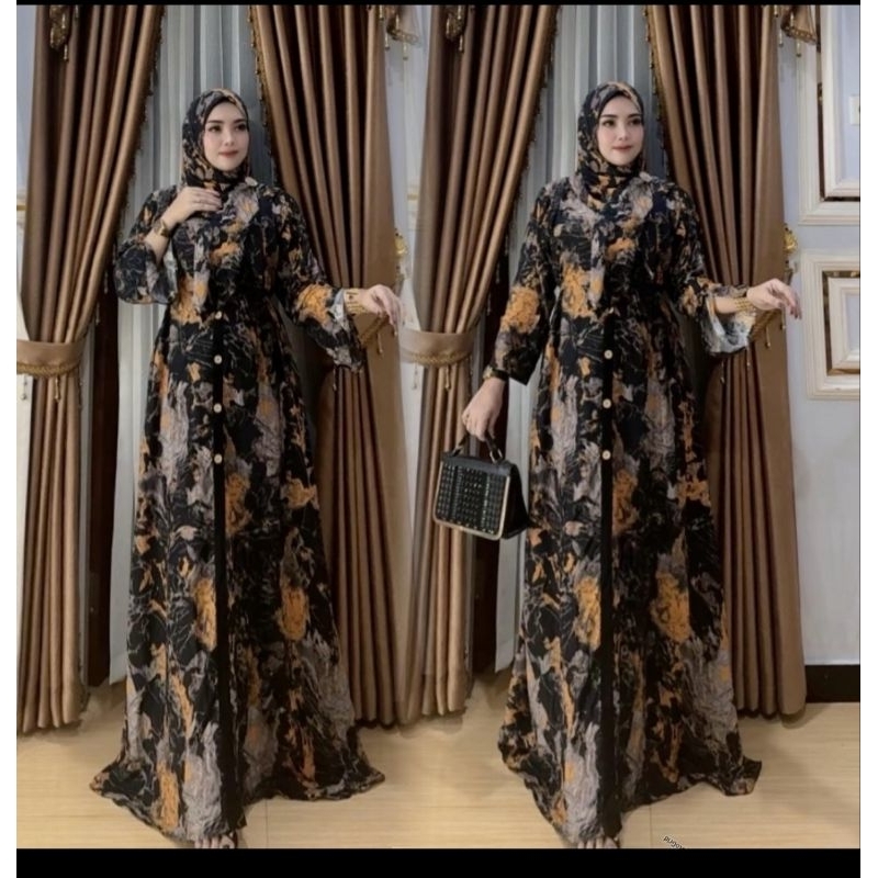 Gamis wanita set hijab abstrak