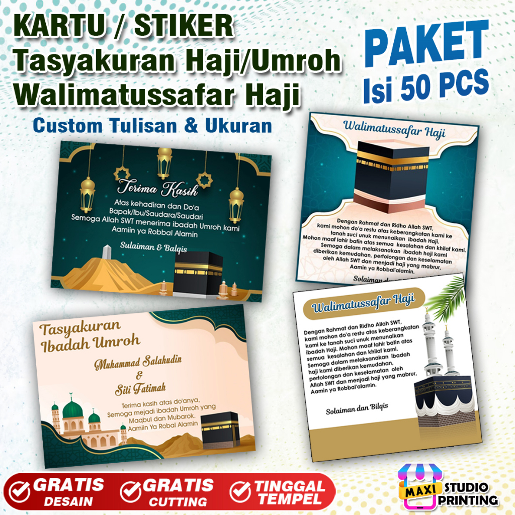 

Stiker Tasyakuran Umroh/Walimatussafar Haji/Umroh Untuk Kotak Nasi, Stiker Box Makanan, Tas Hajatan